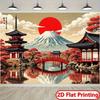 2D Mount Fuji Backdrop, Japanese Temple & Red Bridge Photography Background for Party Decor