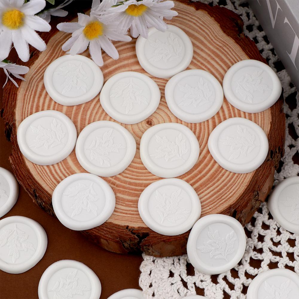 10st Eukalyptus Vaxsigill Stämpelklistermärken, Vita Växt Bröllop Självhäftande Vaxsigill Klistermärken, Dekorera Bröllopsinbjudan
