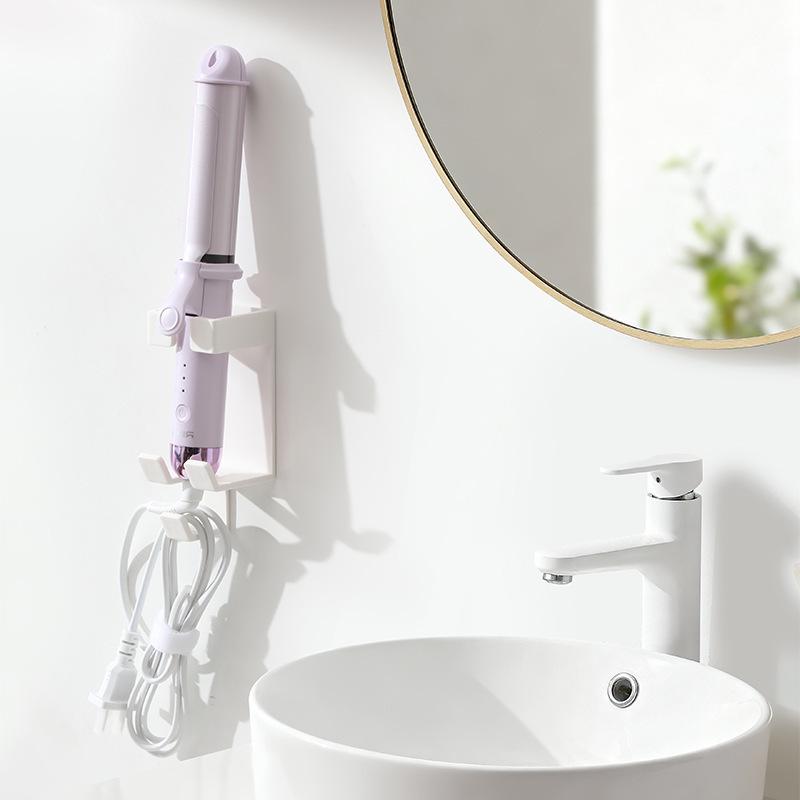 Wall-Mounted Hair Tool Organizer: Curling Iron & Straightener Rack with Hooks