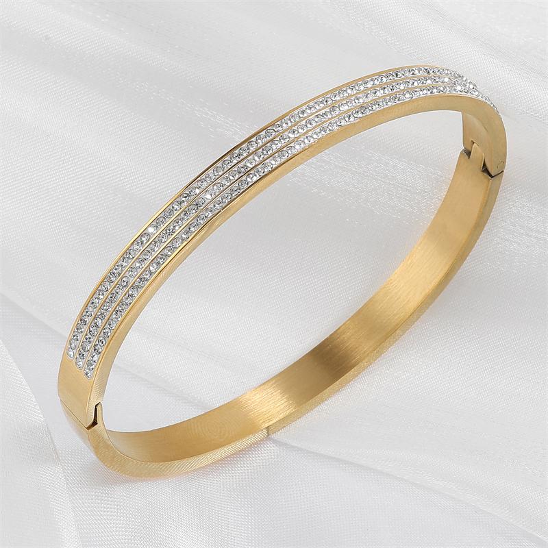 Yupsk Bracciale per Coppia in Acciaio di Titanio Zircone Lucido Intarsiato Braccialetti in Acciaio Inossidabile Colore Oro/Argento Gioielli da Donna Regalo