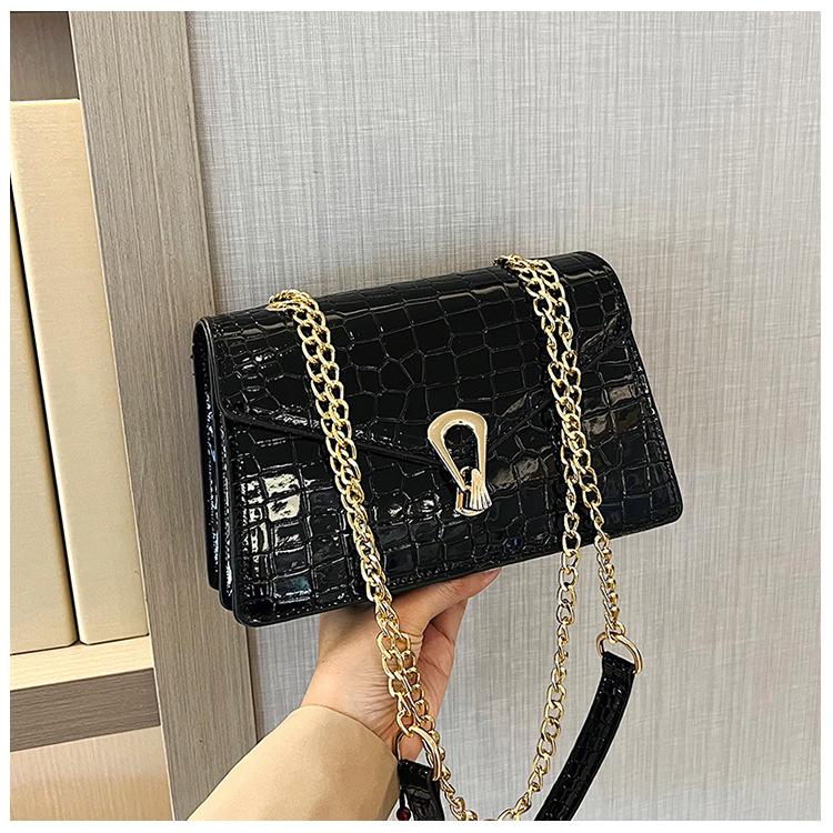 Crocodile Patterned Chain Women's Bag, Trendy Korean Version, Single Shoulder Crossbody Women's Bag, Small Square Bag