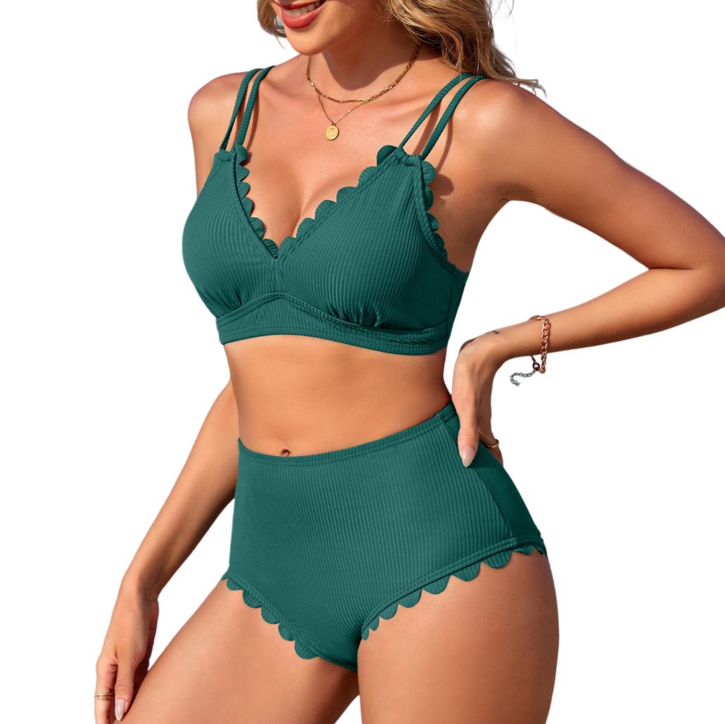 

Charmleaks Женские комплекты бикини с гребешковой отделкой, ребристый двухсекционный купальный костюм с V-образным вырезом и высокой талией XL
