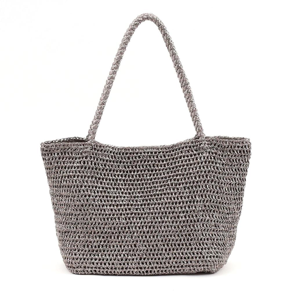 Metallic Cord Crochet Tote Bag 2613112029 Gunmetal [Kuuko] (219)