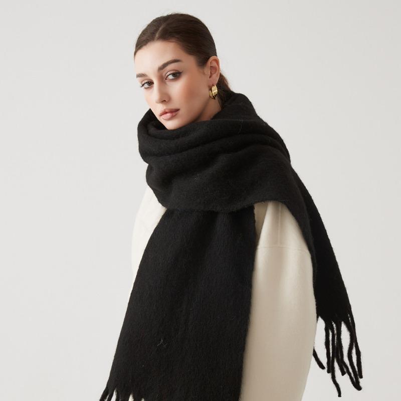 Autumn and winter wool hippocampus hair scarf women's versatile high-end sense thickened warm scarf solid color scarf shawl
