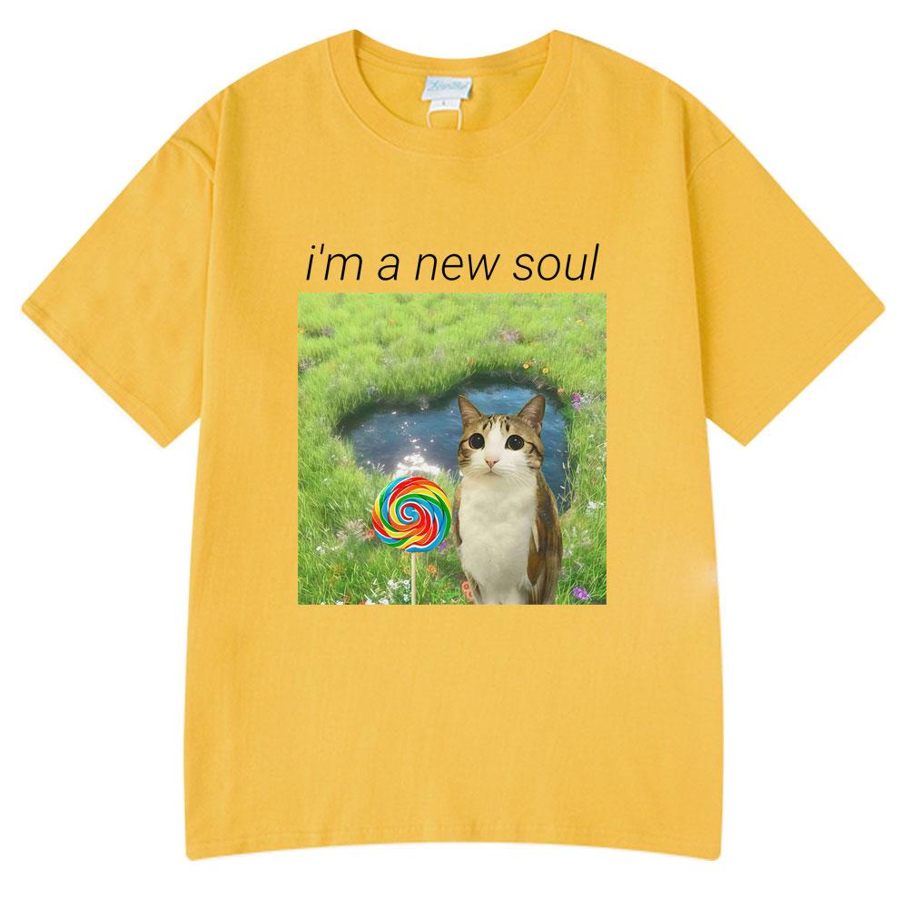 Cat Owl Lollipop Funny Meowl Meme Im A New Soul Tshirts Unisexs Clothing Fashion Tee Tops Harajuku Short Sleeves Cotton T Shirts