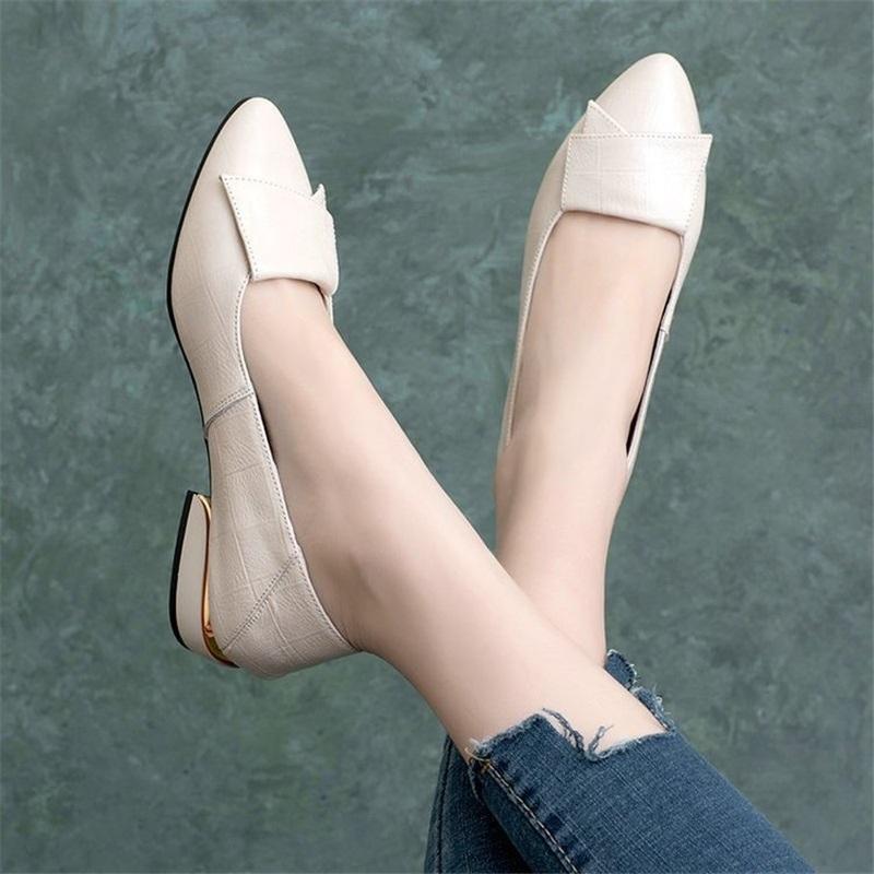 Women's Comfortable Soft Leather Shoes Soft Sole Block Heel Pumps Casual Walking Shoes For Mother