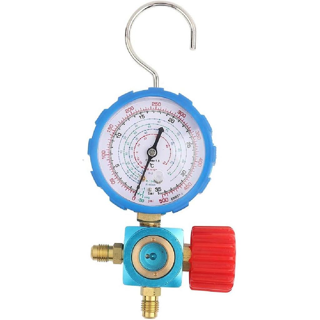 Manifold Gauge, 500psi 35kgf\/cm² Air Condition Refrigeration Manifold Wiht Visual Mirror (Blue) Manometer & Valve for R12 R502 R22 R410 R134A