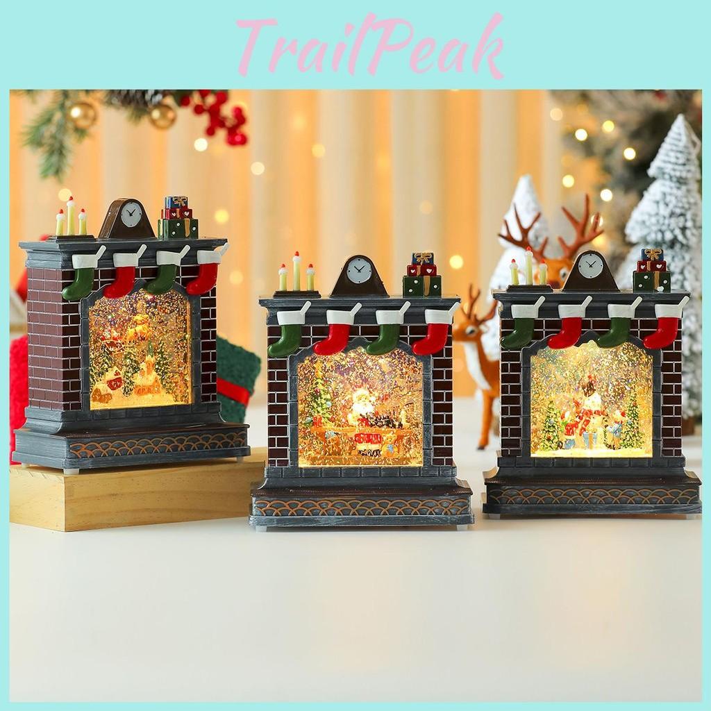 Music Fireplace Ornament Box With Snowman And Reindeer Christmas Gift Decor
