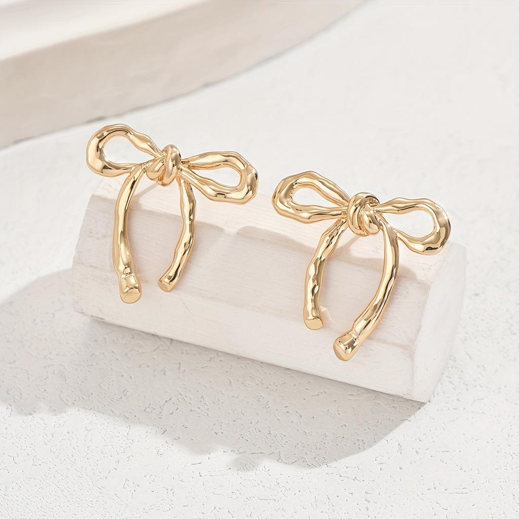 Bowknot Drop Earrings - Elegant Boho Style Dangle Bow Ribbon Earrings with Stainless Steel Post for Women, Fashionable
