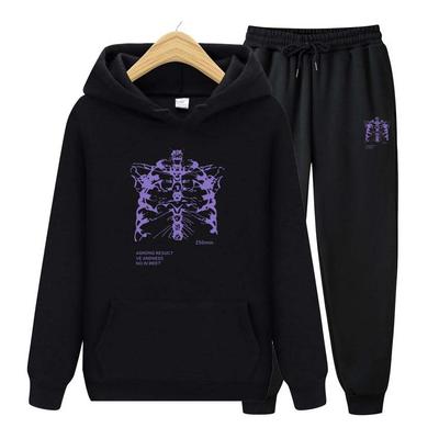 Autumn Winter Hoodies+Pants Two Piece Set Printing Men Womens Hoodies Tracksuits Jogger Pants Thick Warm Clothes Men