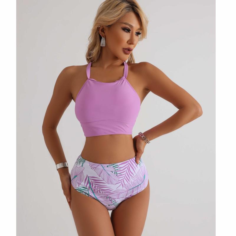 European & American High Waist Bikini - Solid Color, Tummy Covering, Sexy Swimwear