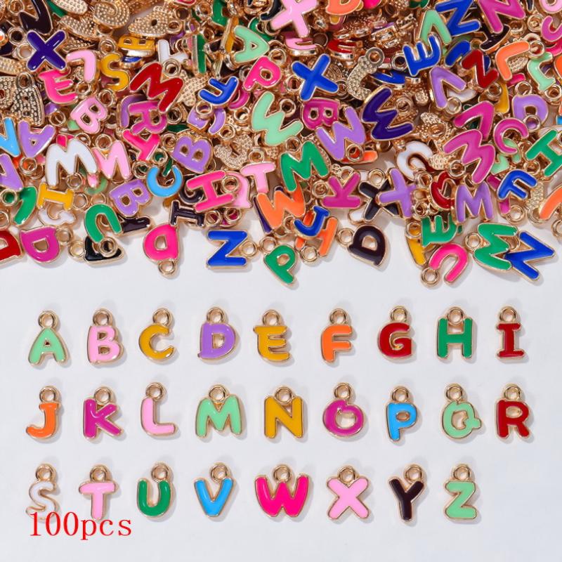 100Pcs Colorful Enamel A-Z Alphabet Charms Metal Letter Pendants For Diy Jewelry Making Bulk Charms For Jewelry Making Pendants