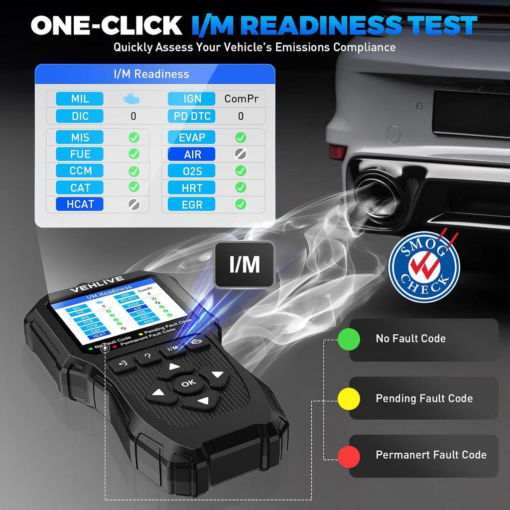 OBD2 Scanner Diagnostic Tool, Check Engine Light Car Code Reader with Reset, Battery Tester, Live Data, Freeze Frame, I/M Readiness, Car Scanner