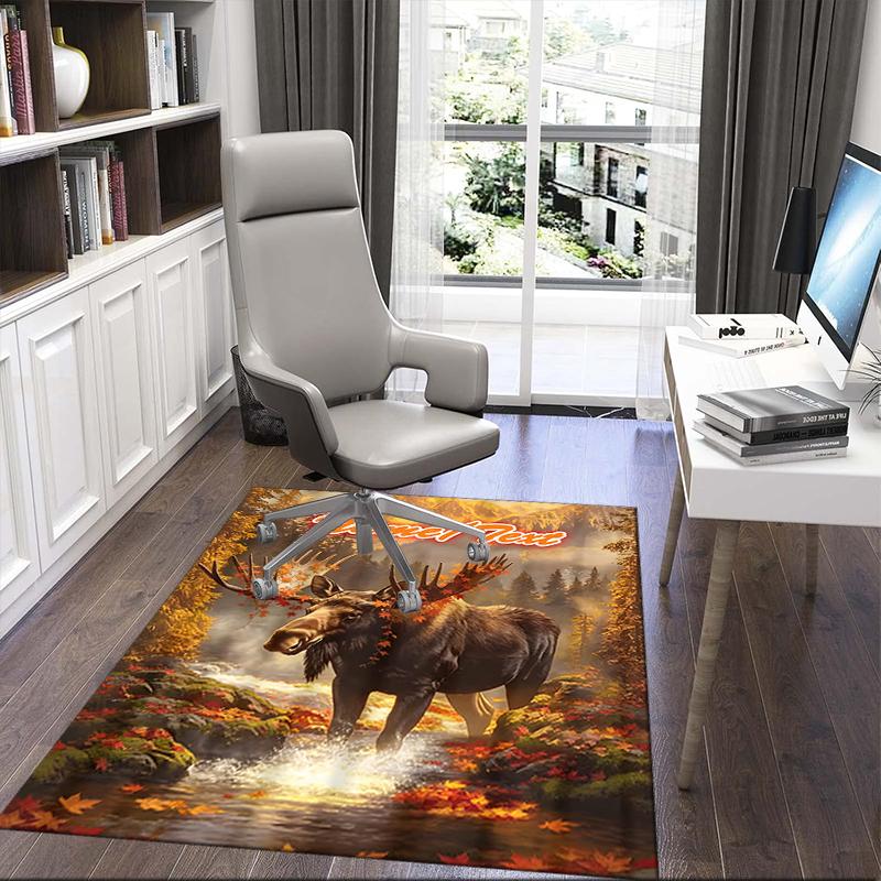 1PC Custom Name Autumnal Moose Majesty Theme Floor Mat Ideal for Living Room, Game Rooms, Office, Bedroom,Floor Mat Playful Design