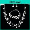 Bracelet Necklace Women Jewelry Set Earrings Faux Pearl Decor Multi Layers Necklace Adjustable Stainless Lightweight Sweater Chain Lady Ear