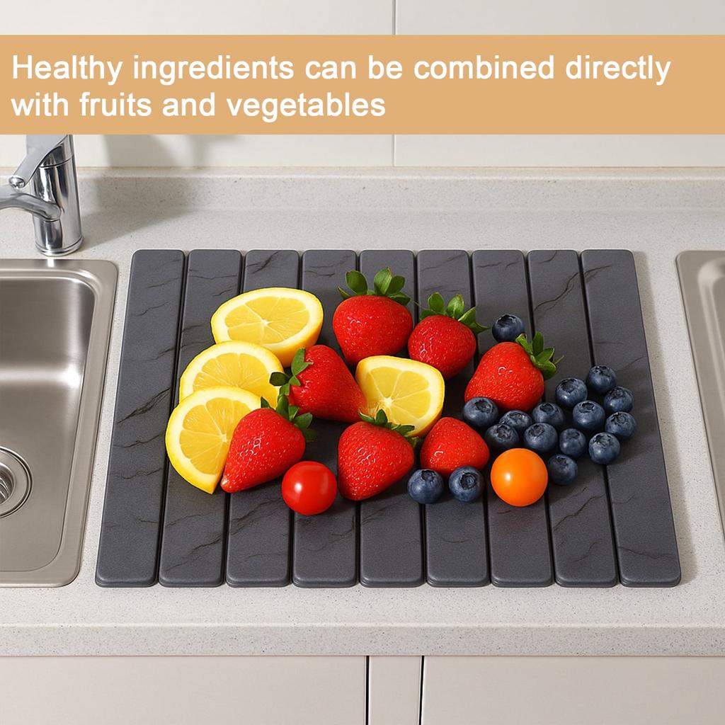 Large Diatomite Drying Mat for Dishes, 24x16 Inch Foldable Non-Slip Kitchen Counter Mat, Fast Absorbing & Antibacterial Sink Pad