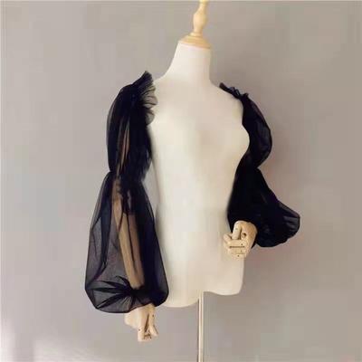 1 Pair Thin Arm Sleeves Solid Color Mesh Sleeves Wedding Lantern Sleeves  for Women