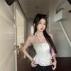 Summer Explosion Skinny Spice Girl Short Tube Top Lace Neck Sling Vest Women's French Sweet Bow