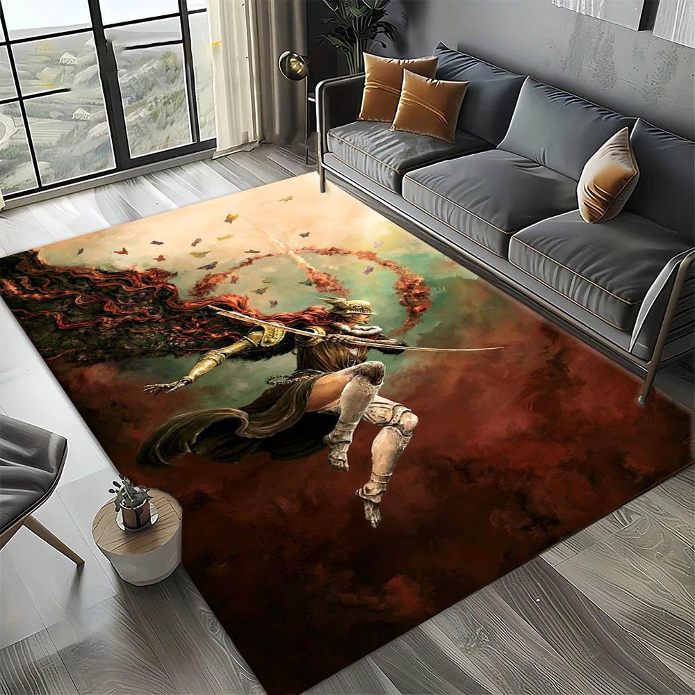 3D E-elden R-Ring Episches Spiel Vintage Karte Teppich Teppich Kunst für Raumdekoration Sofa Weihnachten Halloween Geschenke Teppich Rutschfeste Bodenmatte