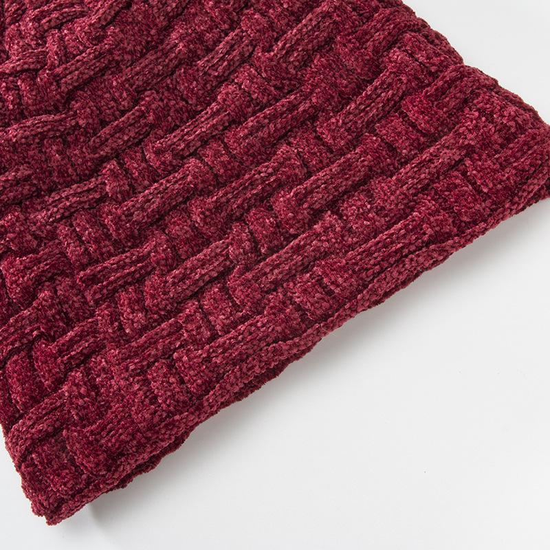 Zimní dvouvrstvý plyšový zahuštěný dámský žinylkový pulovr venkovní pletená čepice