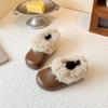 Pantoufles d'hiver en cuir et fourrure pour femmes 2025, Semelles épaisses style Birkenstock, Chaussures chaudes en coton doublées de velours
