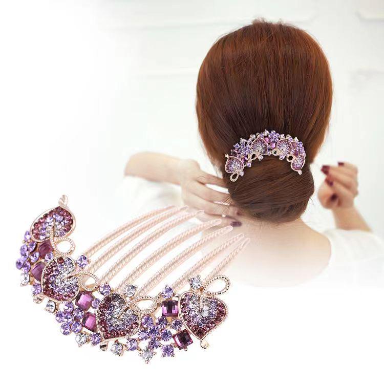 Μεταλλική Χτένα Μαλλιών με Επτά Δόντια και Στρας και Φουρκέτα - Κορεατικό Στυλ