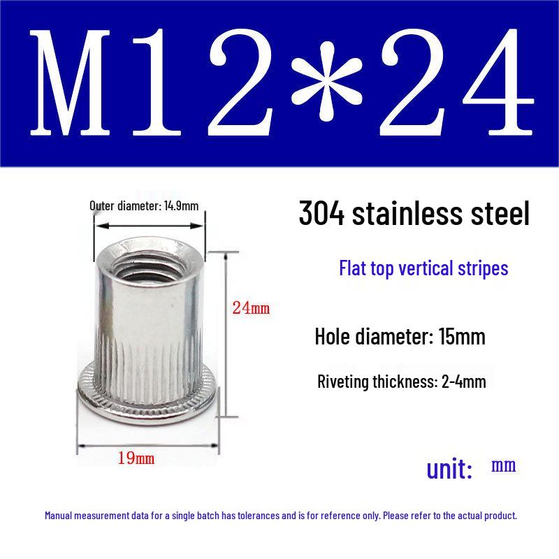 US Standard Flat Head Vertical Knurled Rivet Nut - Aluminum Alloy/Stainless Steel/Galvanized