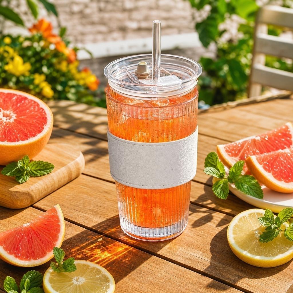 Glass Tumbler Set 560ml Large Capacity Cold Coffee Cup with Straw Lid and Sleeve Leak Proof Aesthetic Drinkware Suitable for Coffee Bar Accessories