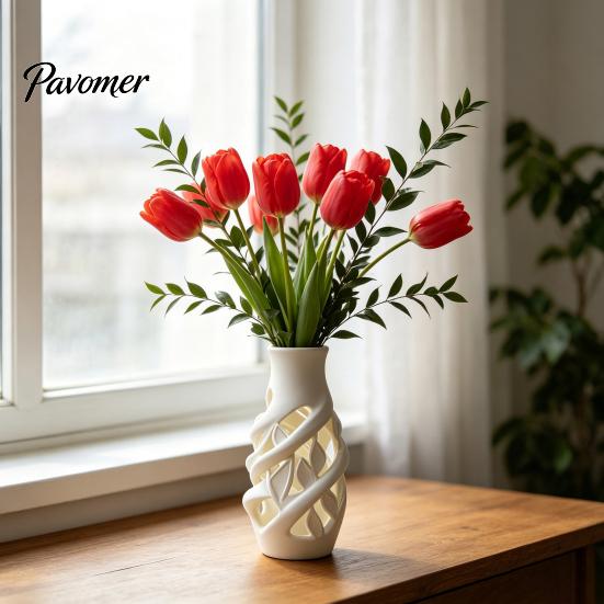 Artistic Table Centerpiece for Bedroom 3D Printed White Hollow Vase, Modern Abstract Art Flower Pot Desktop Ornament Study Room Living Bedroom,
