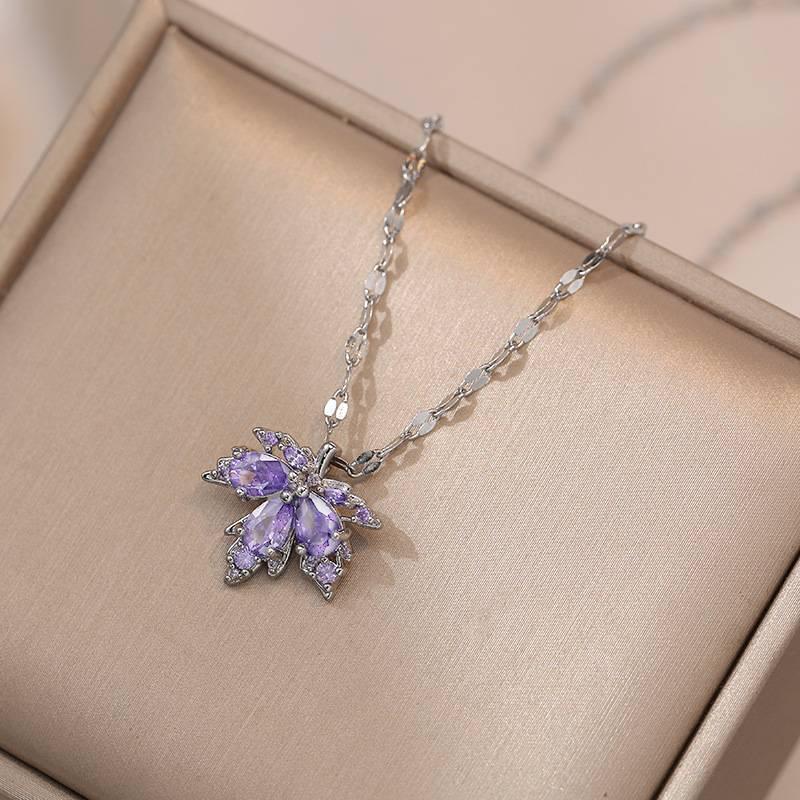 Titanium Steel Maple Leaf Necklace & Earring Set for Women - Versatile Light Luxury Clavicle Chain Jewelry