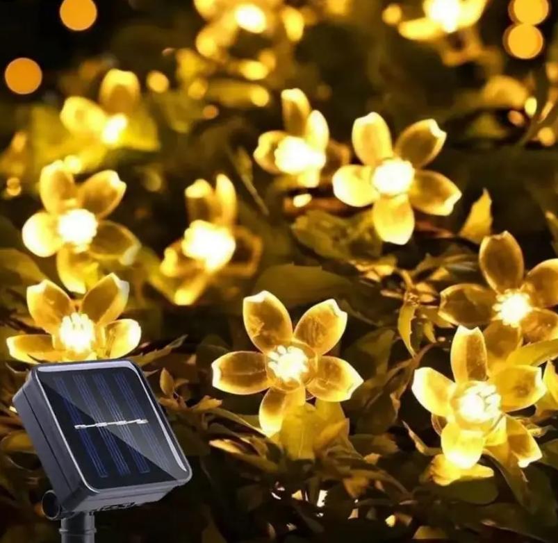 6.5M 30LED Solar String Sakura Lights LED Outdoor Waterproof Festival Garden Decorative Lights Christmas Tree Decorative Lights