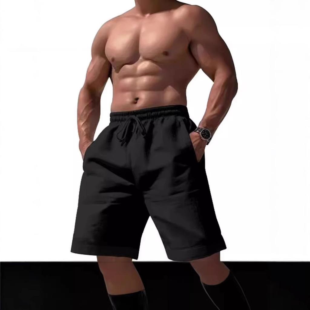 Men's Casual Loose Fit Cotton and Linen Shorts for Beach and Sports