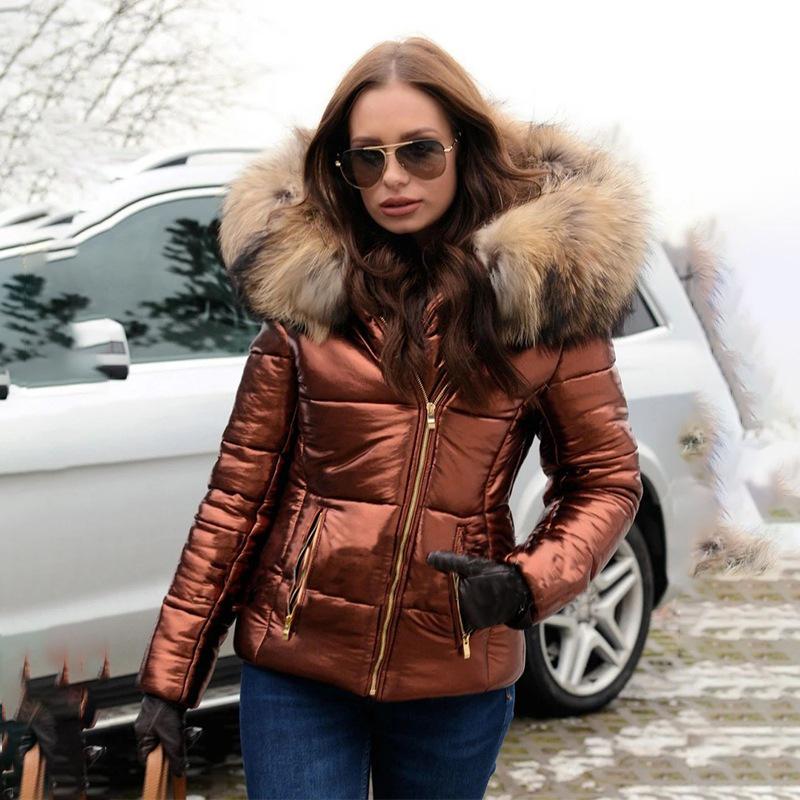 Nová evropská a americká dámská bavlnou vycpaná péřová bunda - krátký styl