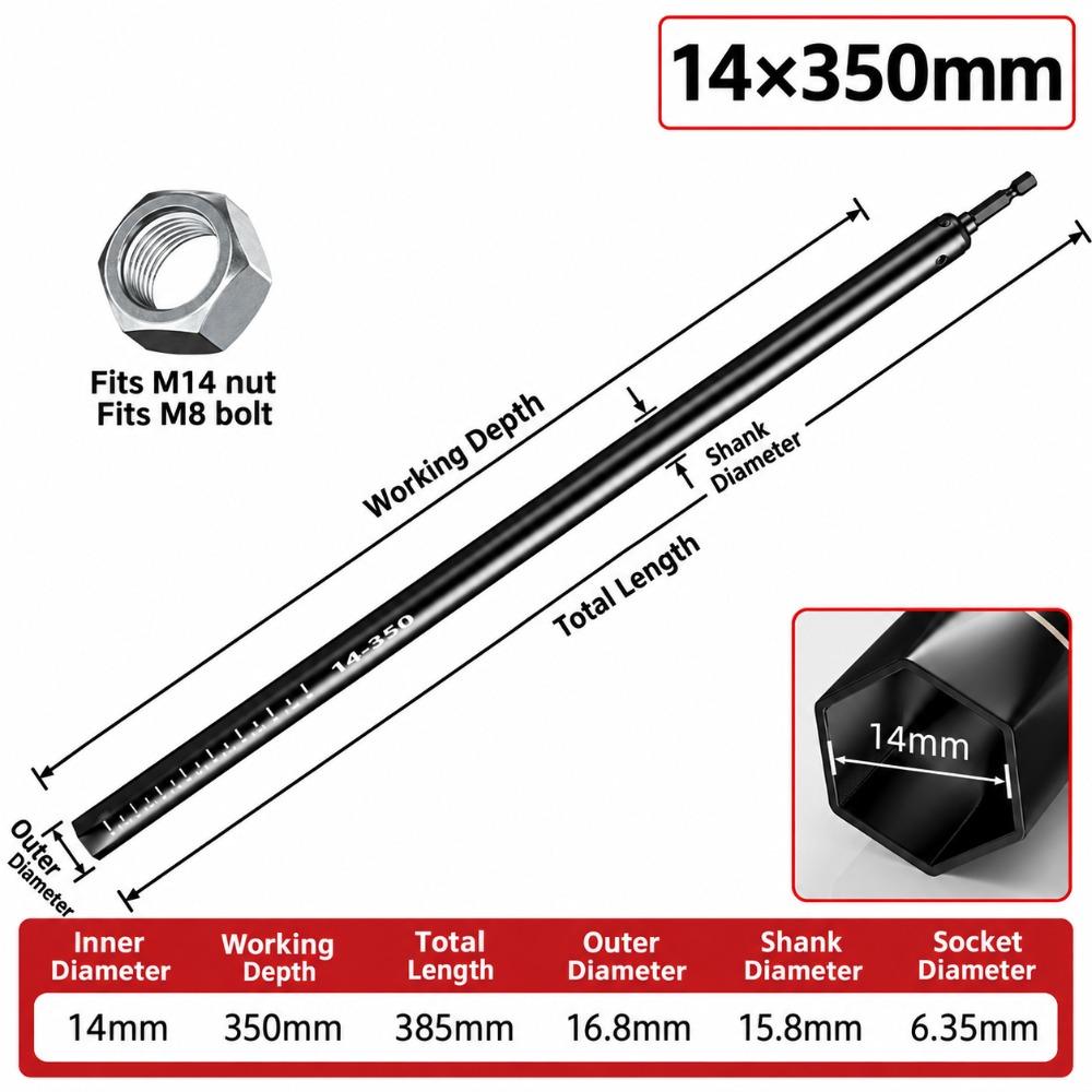 Stainless Steel Hollow Socket Nut Driver Hollow Structure Hex Socket Tool Threaded Rod Adjustment
