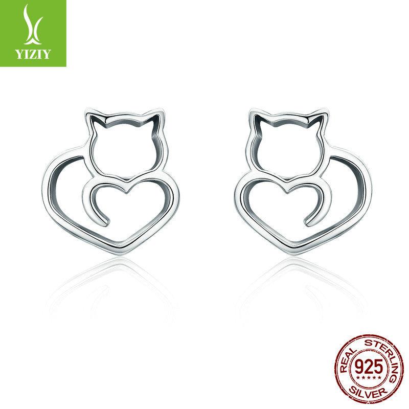Cross-Border Cute Pet Cute Kitten Stud Earrings Female Animal S925 Sterling Silver Earrings
