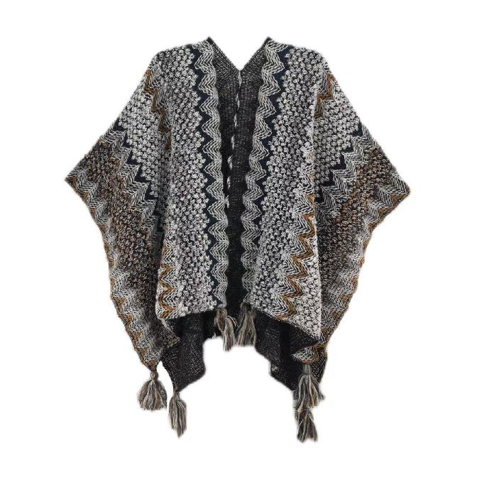 Shawl Wraps for Women Boho Knit Poncho Ladies Rainbow Casual Loose Striped Fringe Blanket Scarf