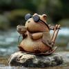 Lovely Tea Drinking Capybara Resin Statue, Small Animal Ornament for Bookshelf, Windowsill Household Display