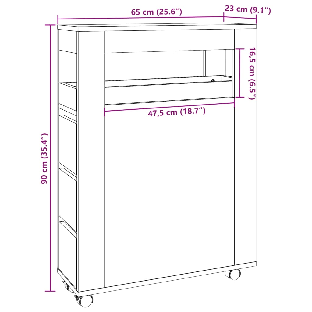 Narrow Bathroom Cabinet with Casters Concrete Grey Particleboard