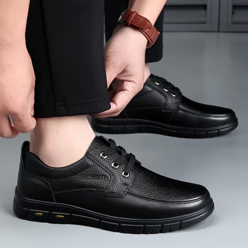 Soft Sole Lace-up Luxury Brand Middle-aged Old Man Dad Lightweight Loafers Shoes Men Genuine Leather Casual Shoes