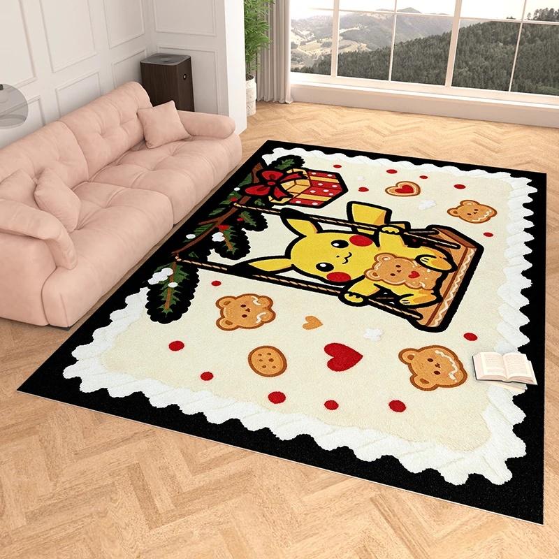 Indoor Rug, Faux Cashmere, Pikachu 3D Print, Soft Water Absorbent, Christmas Household Floor Mat