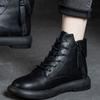 Small Short Boots Soft Leather Thick Heel Medium Heel 2024 Autumn and Winter New Women's Black All-match Comfortable Nude Boots