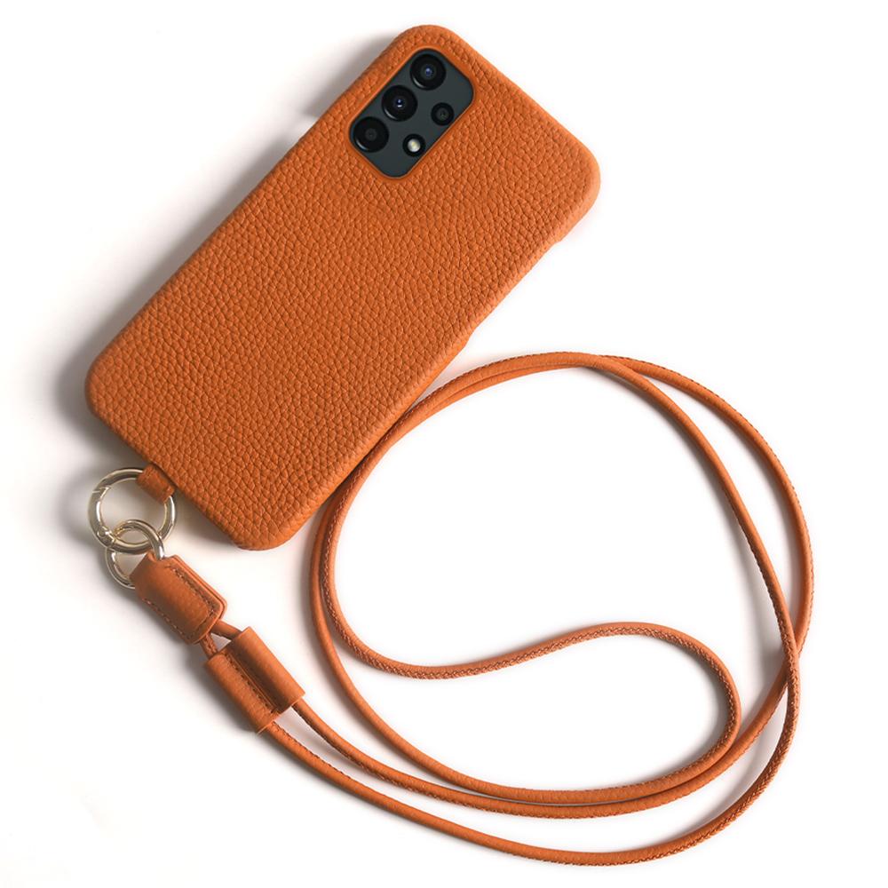 For Samsung Galaxy A13 4G Case with Lanyard Genuine Cow Leather PC Phone Back Cover