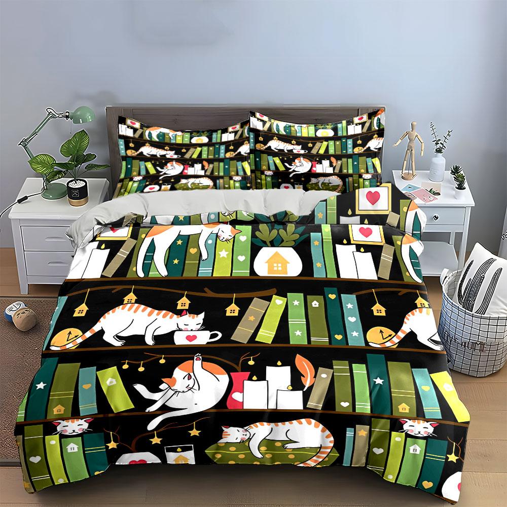 Cats, books, candles, plants. Bedding sets Duvet cover sets Duvet covers Pillowcases(1*Duvet Cover 2*Pillowcases without duvet insert)