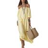 New Spot European and American Spring and Summer Elegant Striped Off-the-shoulder Loose Vacation Fashion Temperament Dress Women