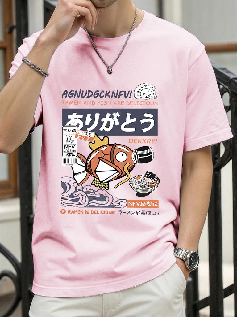 Harajuku Fish Eating Noodles Printing TShirts Womens Summer Cotton Tops ONeck Soft Loose Short Sleeve T Shirts Casual Clothes