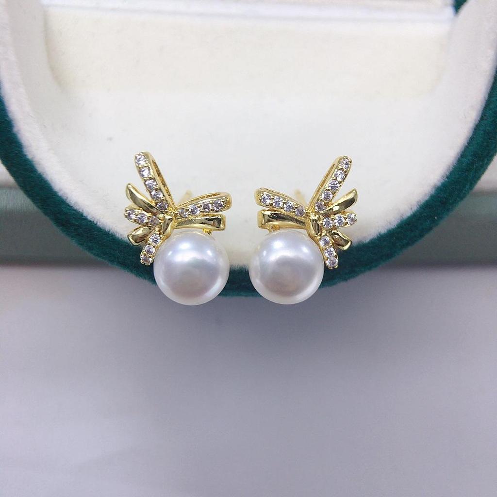 Pearl Set: Freshwater Pearl Pendant, Bow Stud Earrings, and Ring for Women