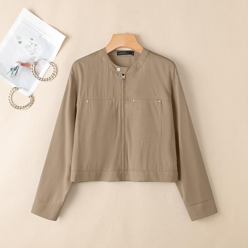 

ZANZEA Women Stand Collar Casual Long Sleeve Zipper Blouse 5XL хакі
