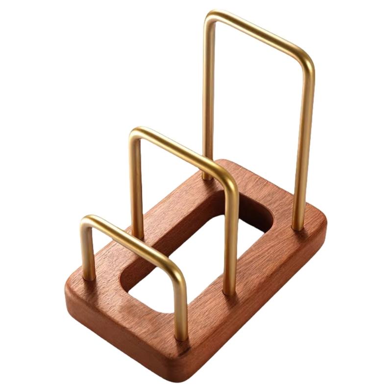 Prostorově úsporný držák na krájecí prkénka s protiskluzovou dřevěnou základnou, úložný stojan na desku na krájení na pracovní desku