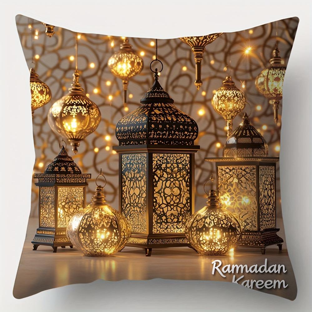 Ramadan Themed Pillowcases with Elegant Lantern and Crescent Designs Sofa Cushion Cover Islamic Muslim Home Decoration
