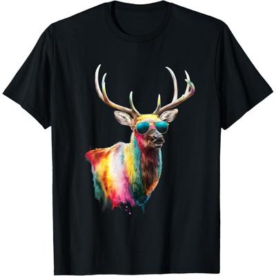 Elk Men Woman Colorful Watercolor Elk T-Shirt